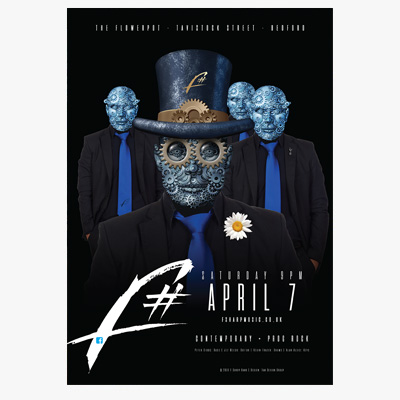 Poster advertising F# appearing at The Flowerpot Bedford. April 2018.